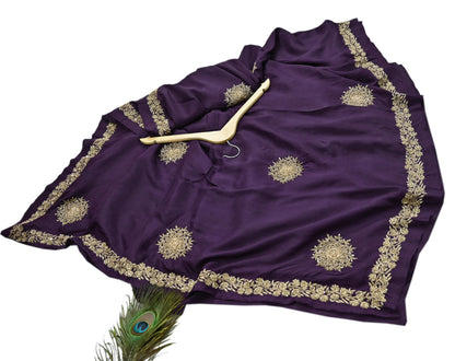 Rare Vintage Purple Pure Silk Saree Zardozi Hand Embroidered Designer Sabyasachi Sari 6 Yard Bollywood Party Wear