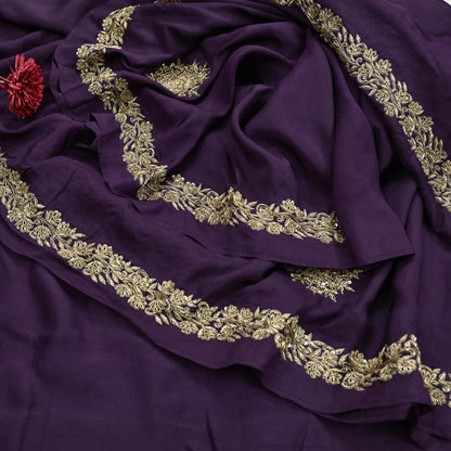 Rare Vintage Purple Pure Silk Saree Zardozi Hand Embroidered Designer Sabyasachi Sari 6 Yard Bollywood Party Wear