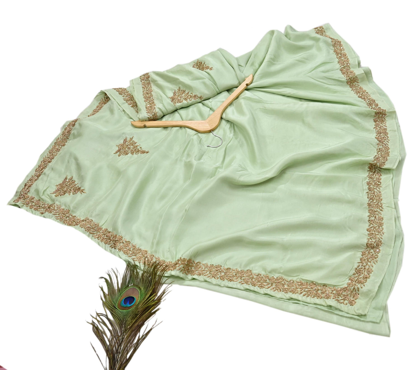 Rare Vintage Pista Green Pure Silk Saree Zardozi Hand Embroidered Designer Sabyasachi Sari 5.5 Yard Bollywood Party Wear