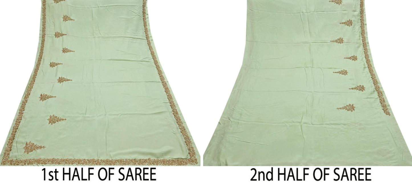 Rare Vintage Pista Green Pure Silk Saree Zardozi Hand Embroidered Designer Sabyasachi Sari 5.5 Yard Bollywood Party Wear