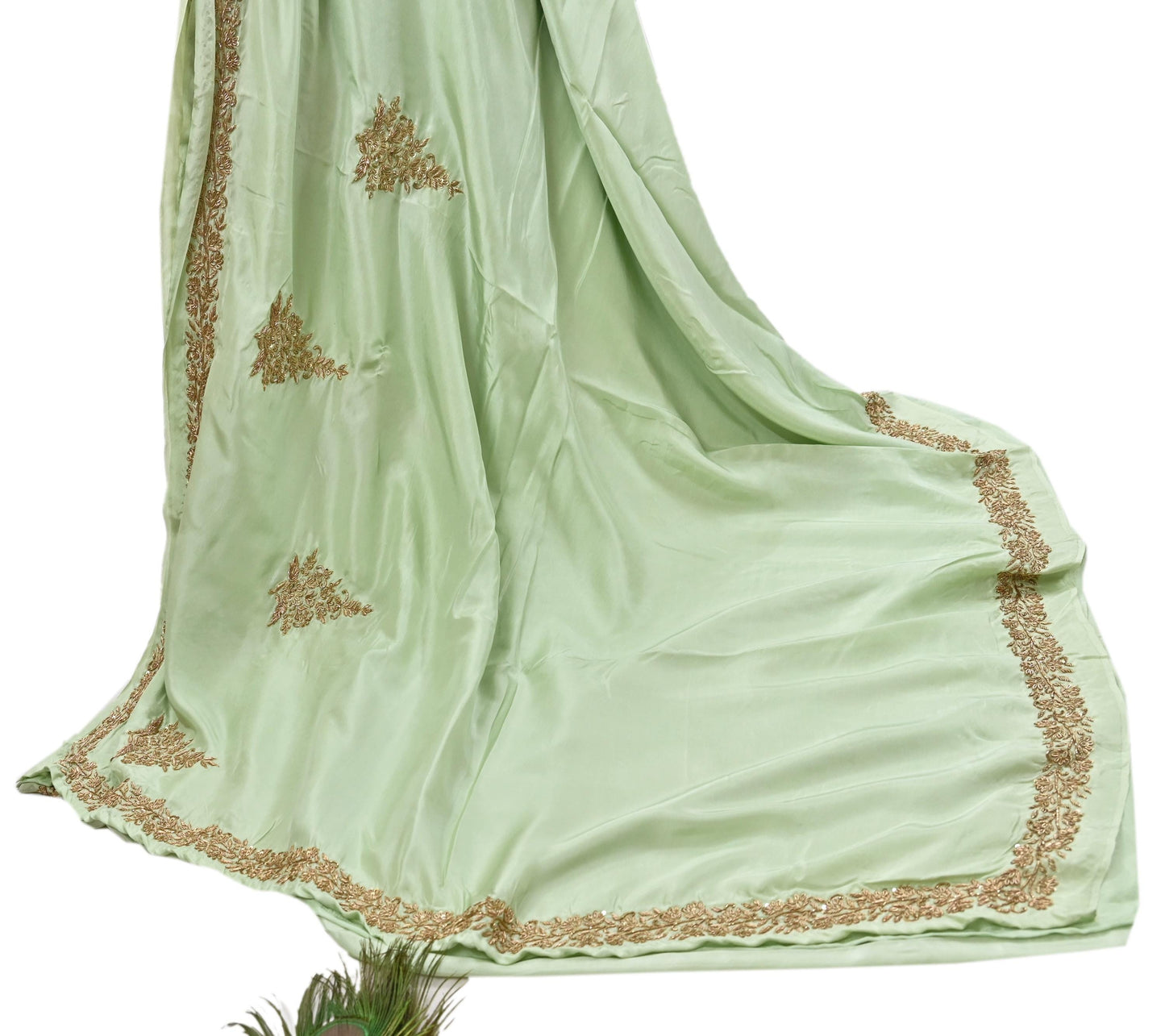 Rare Vintage Pista Green Pure Silk Saree Zardozi Hand Embroidered Designer Sabyasachi Sari 5.5 Yard Bollywood Party Wear