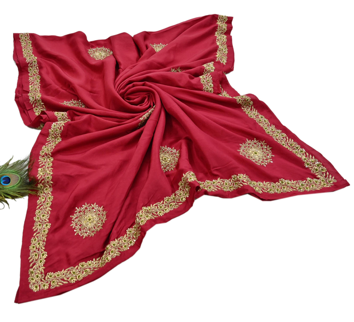 Rare Vintage Red Pure Silk Saree Zardozi Hand Embroidered Designer Sabyasachi Sari 5.5 Yard Bollywood Party Wear