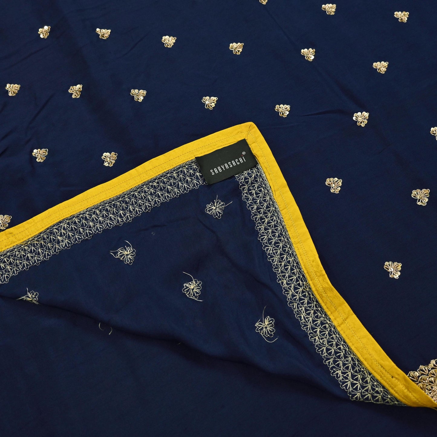 Rare Vintage Deep Blue Pure Silk Saree Zardozi Hand Embroidered Designer Sabyasachi Sari 5.5 Yard Bollywood Party Wear