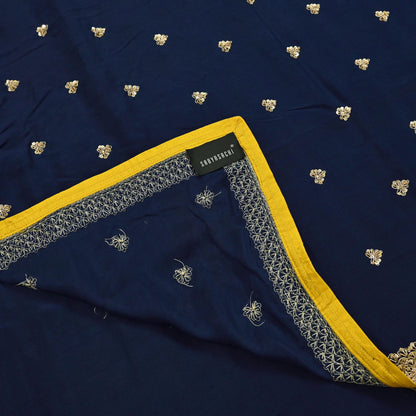 Rare Vintage Deep Blue Pure Silk Saree Zardozi Hand Embroidered Designer Sabyasachi Sari 5.5 Yard Bollywood Party Wear