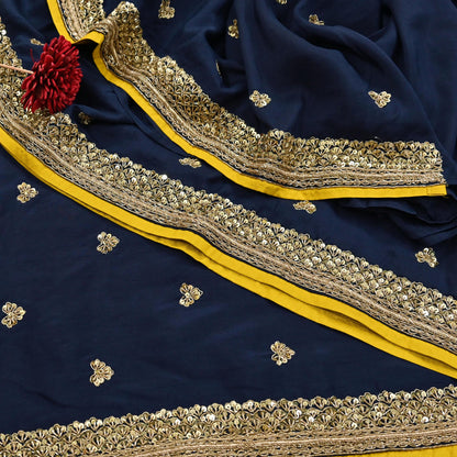 Rare Vintage Deep Blue Pure Silk Saree Zardozi Hand Embroidered Designer Sabyasachi Sari 5.5 Yard Bollywood Party Wear