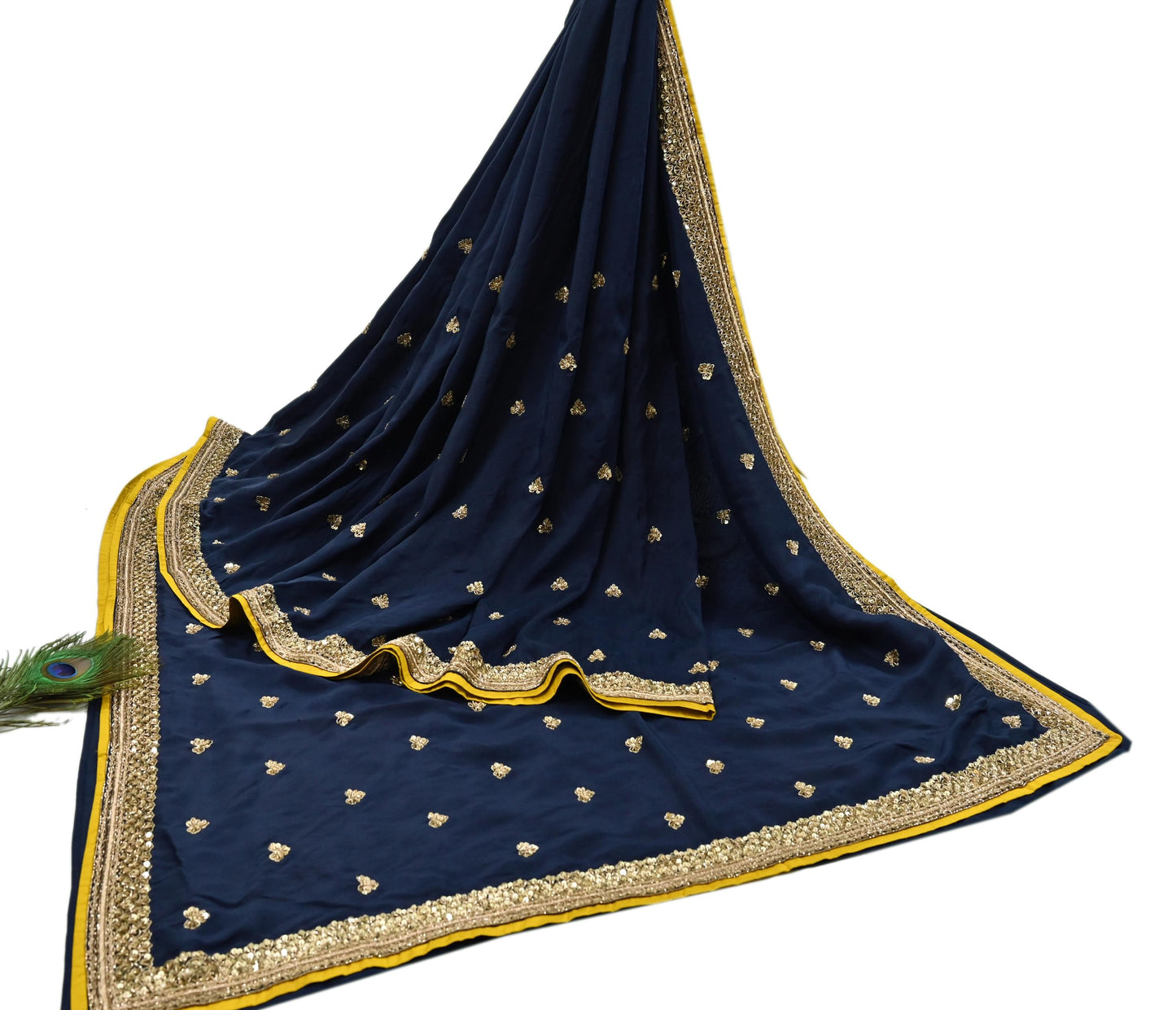 Rare Vintage Deep Blue Pure Silk Saree Zardozi Hand Embroidered Designer Sabyasachi Sari 5.5 Yard Bollywood Party Wear