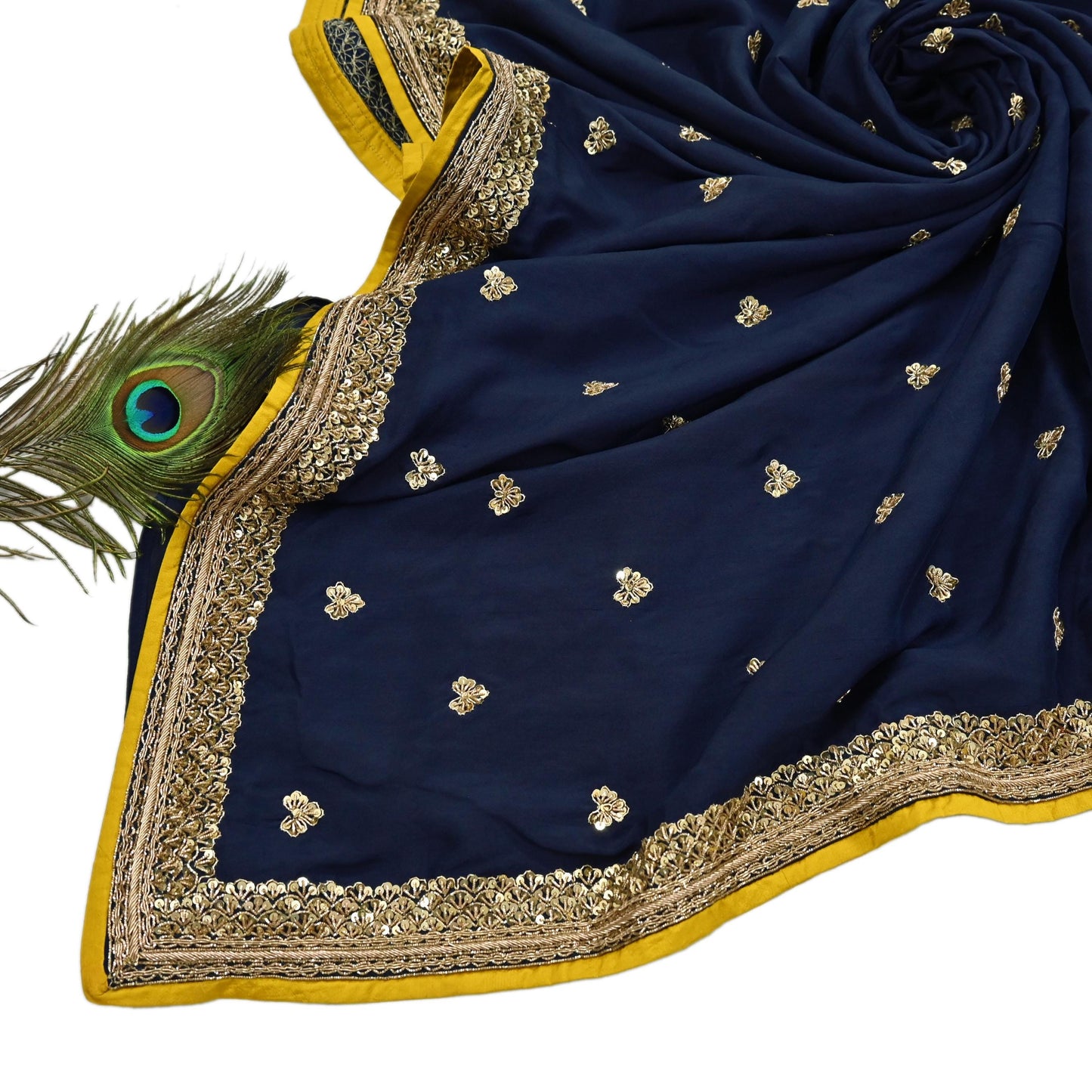 Rare Vintage Deep Blue Pure Silk Saree Zardozi Hand Embroidered Designer Sabyasachi Sari 5.5 Yard Bollywood Party Wear