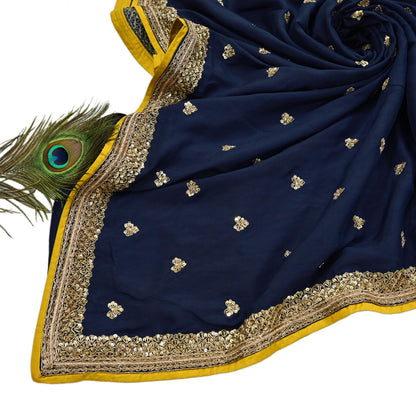 Rare Vintage Deep Blue Pure Silk Saree Zardozi Hand Embroidered Designer Sabyasachi Sari 5.5 Yard Bollywood Party Wear