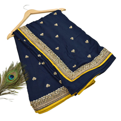 Rare Vintage Deep Blue Pure Silk Saree Zardozi Hand Embroidered Designer Sabyasachi Sari 5.5 Yard Bollywood Party Wear