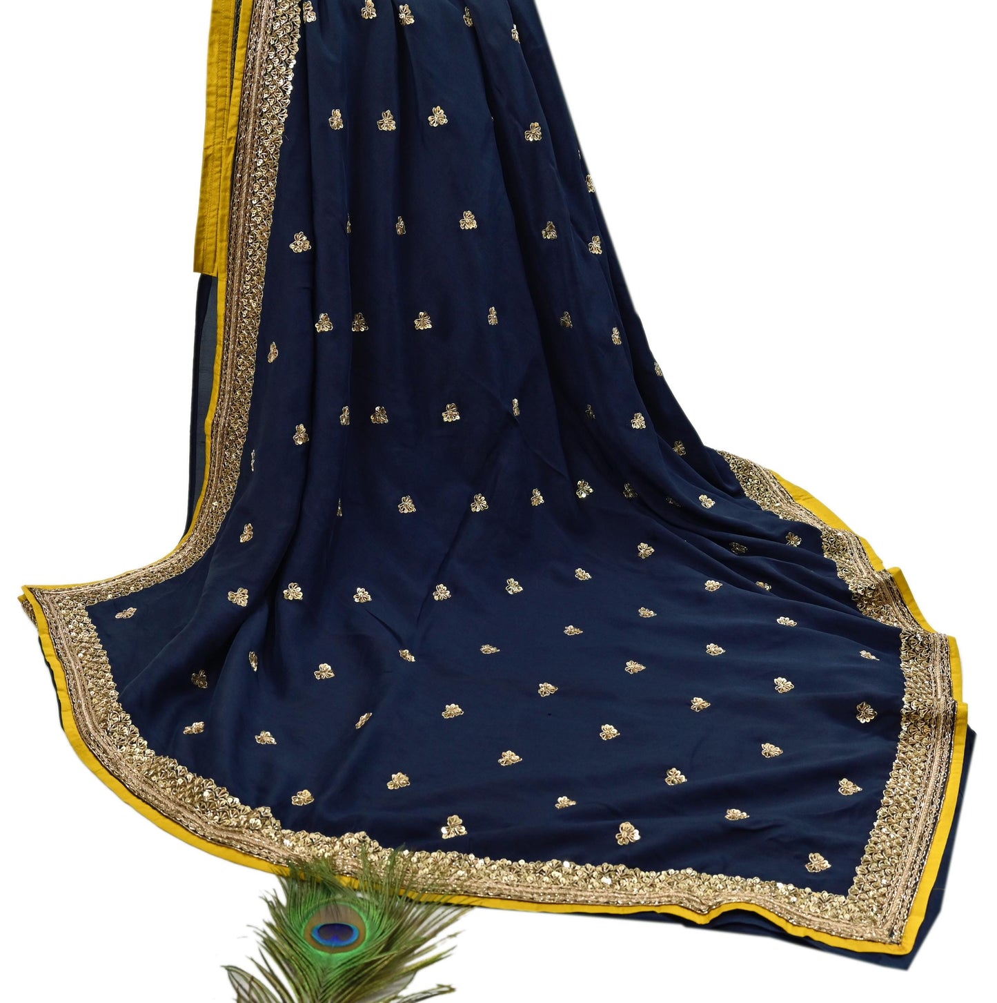 Rare Vintage Deep Blue Pure Silk Saree Zardozi Hand Embroidered Designer Sabyasachi Sari 5.5 Yard Bollywood Party Wear