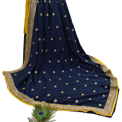 Rare Vintage Deep Blue Pure Silk Saree Zardozi Hand Embroidered Designer Sabyasachi Sari 5.5 Yard Bollywood Party Wear