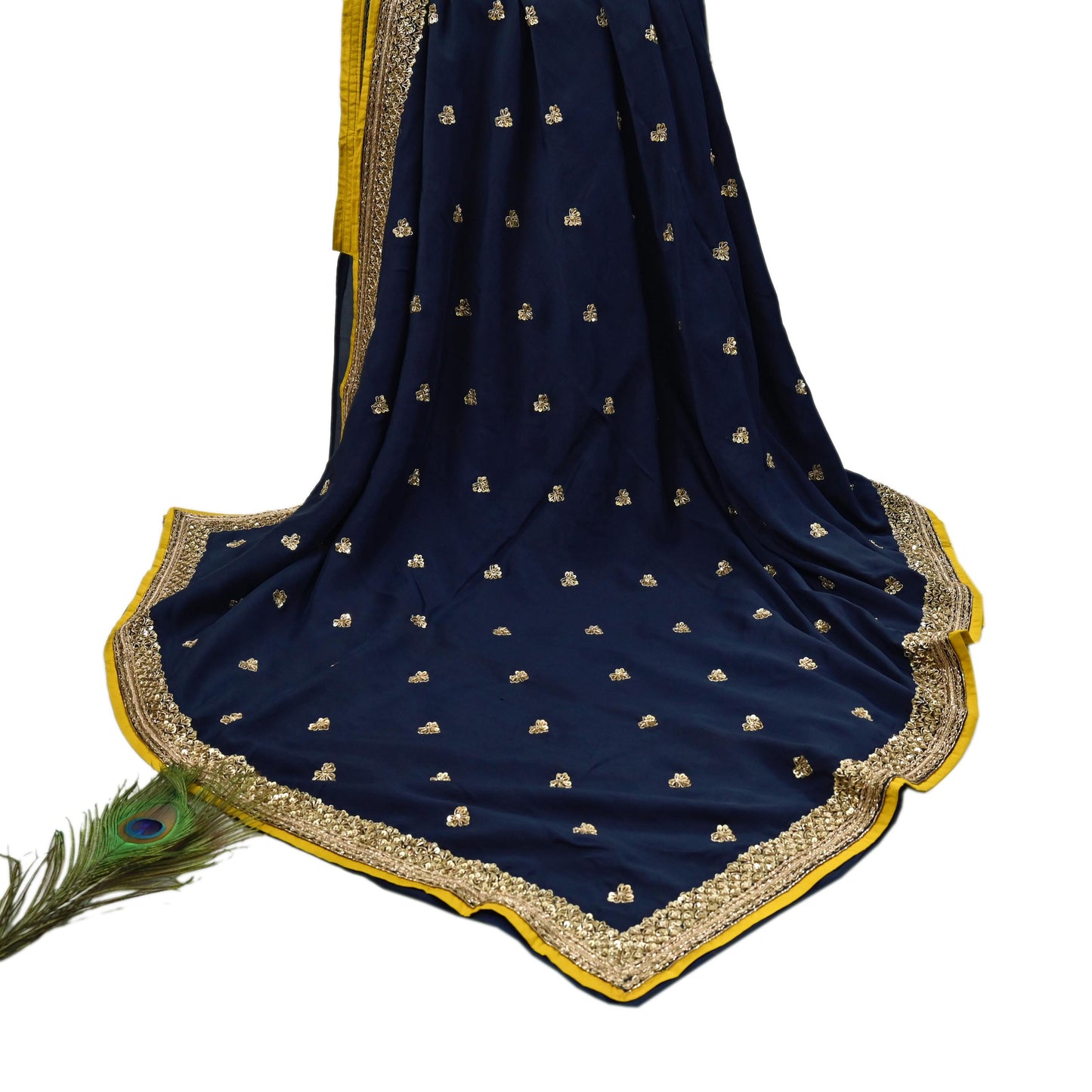 Rare Vintage Deep Blue Pure Silk Saree Zardozi Hand Embroidered Designer Sabyasachi Sari 5.5 Yard Bollywood Party Wear