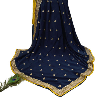 Rare Vintage Deep Blue Pure Silk Saree Zardozi Hand Embroidered Designer Sabyasachi Sari 5.5 Yard Bollywood Party Wear