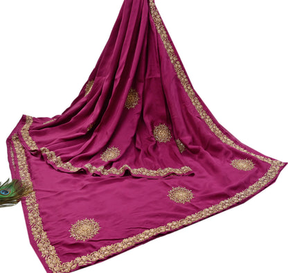 Rare Vintage Purple Pure Silk Saree Zardozi Hand Embroidered Designer Sabyasachi Sari 5.5 Yard Bollywood Party Wear