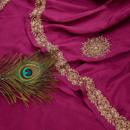 Rare Vintage Purple Pure Silk Saree Zardozi Hand Embroidered Designer Sabyasachi Sari 5.5 Yard Bollywood Party Wear