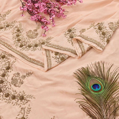 Rare Vintage Light Peach Pure Silk Saree Zardozi Hand Embroidered Designer Sabyasachi Sari 5.5 Yard Bollywood Party Wear