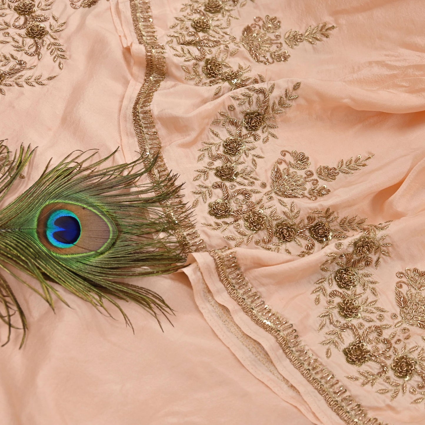 Rare Vintage Light Peach Pure Silk Saree Zardozi Hand Embroidered Designer Sabyasachi Sari 5.5 Yard Bollywood Party Wear