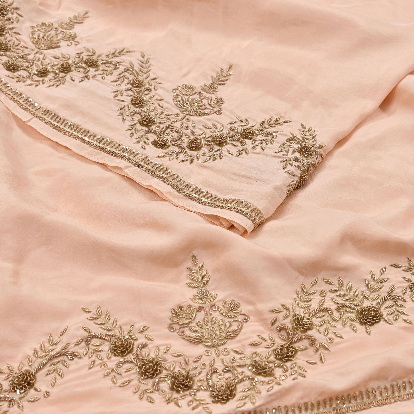 Rare Vintage Light Peach Pure Silk Saree Zardozi Hand Embroidered Designer Sabyasachi Sari 5.5 Yard Bollywood Party Wear