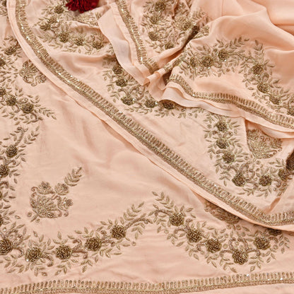 Rare Vintage Light Peach Pure Silk Saree Zardozi Hand Embroidered Designer Sabyasachi Sari 5.5 Yard Bollywood Party Wear