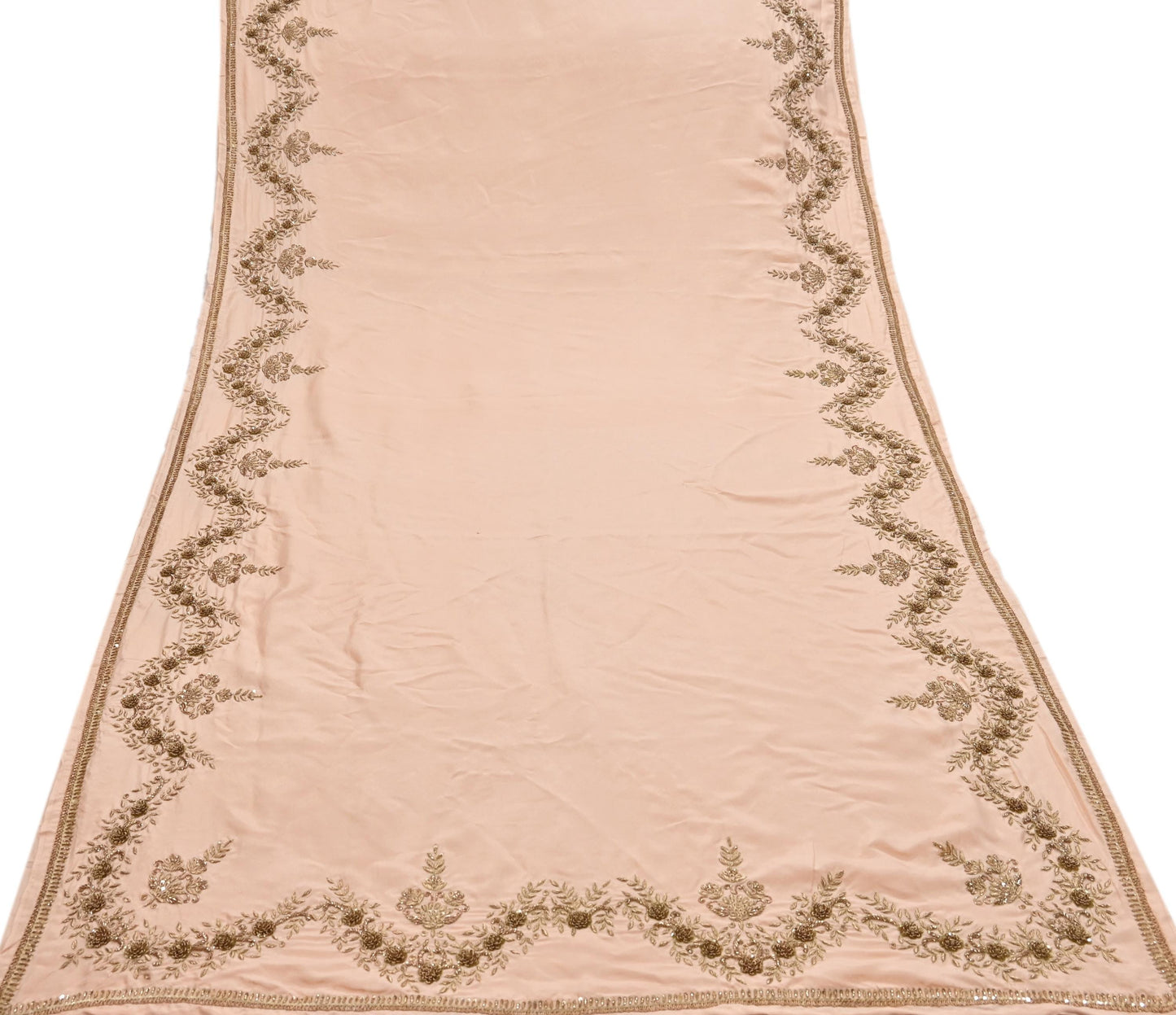 Rare Vintage Light Peach Pure Silk Saree Zardozi Hand Embroidered Designer Sabyasachi Sari 5.5 Yard Bollywood Party Wear