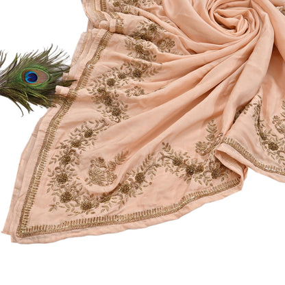 Rare Vintage Light Peach Pure Silk Saree Zardozi Hand Embroidered Designer Sabyasachi Sari 5.5 Yard Bollywood Party Wear