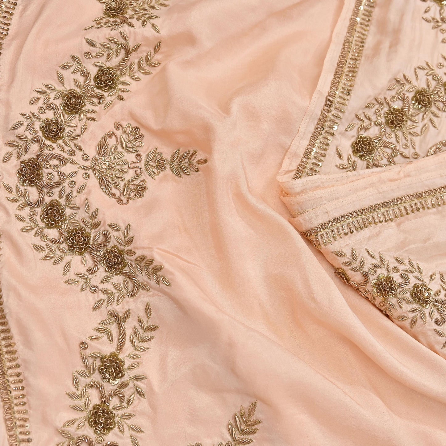 Rare Vintage Light Peach Pure Silk Saree Zardozi Hand Embroidered Designer Sabyasachi Sari 5.5 Yard Bollywood Party Wear