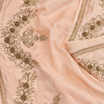 Rare Vintage Light Peach Pure Silk Saree Zardozi Hand Embroidered Designer Sabyasachi Sari 5.5 Yard Bollywood Party Wear