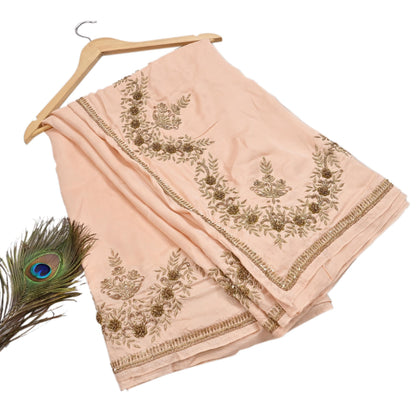 Rare Vintage Light Peach Pure Silk Saree Zardozi Hand Embroidered Designer Sabyasachi Sari 5.5 Yard Bollywood Party Wear