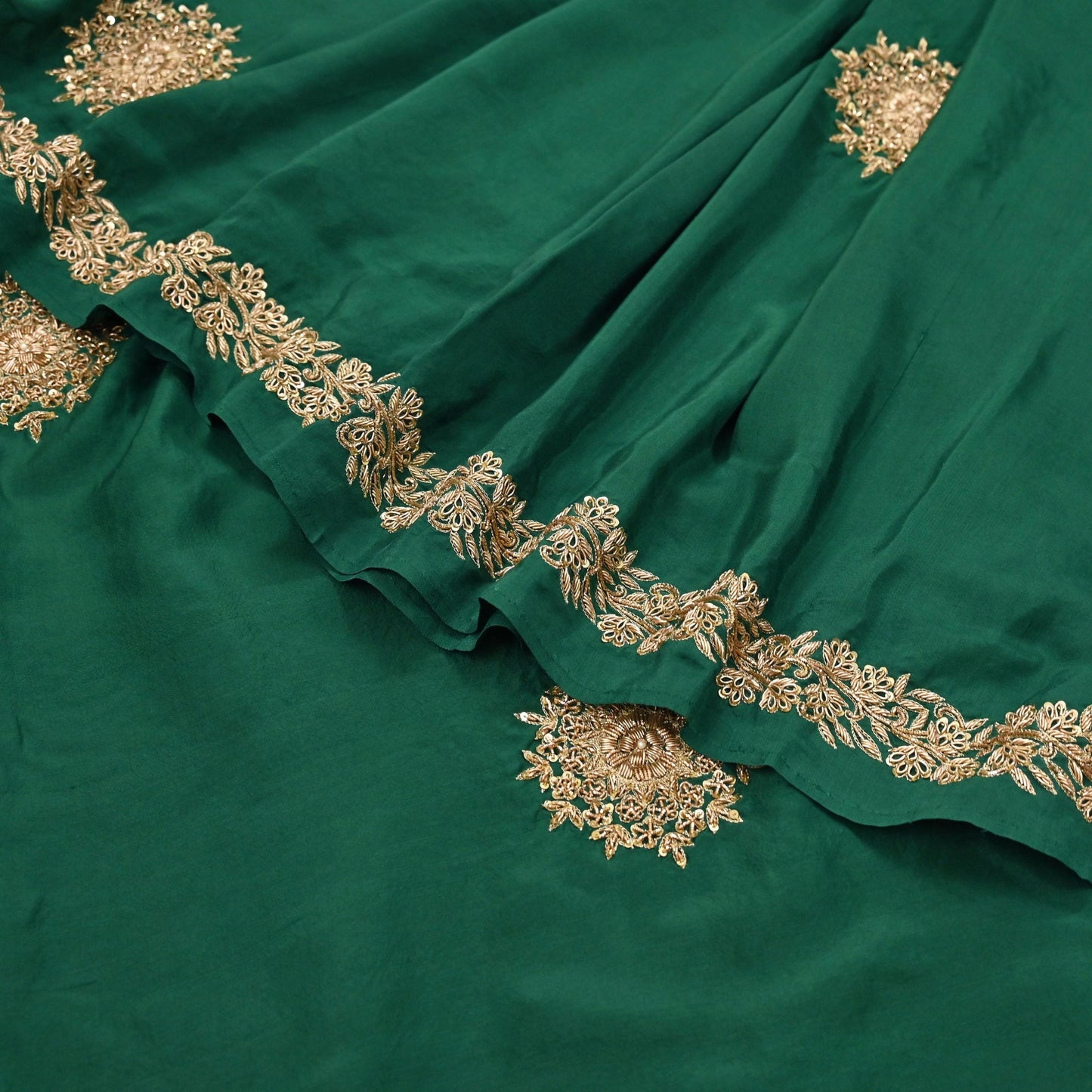 Rare Vintage Bottle Green Pure Silk Saree Zardozi Hand Embroidered Designer Sabyasachi Sari 5.5 Yard Bollywood Party Wear