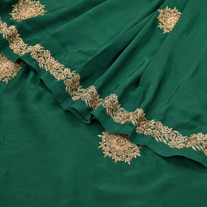 Rare Vintage Bottle Green Pure Silk Saree Zardozi Hand Embroidered Designer Sabyasachi Sari 5.5 Yard Bollywood Party Wear