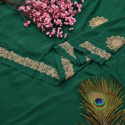 Rare Vintage Bottle Green Pure Silk Saree Zardozi Hand Embroidered Designer Sabyasachi Sari 5.5 Yard Bollywood Party Wear