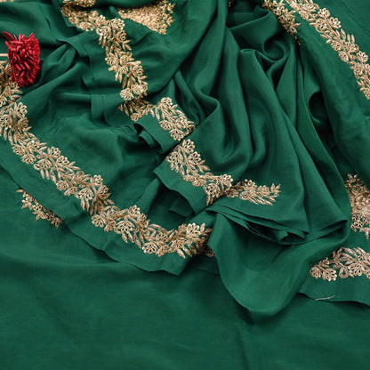Rare Vintage Bottle Green Pure Silk Saree Zardozi Hand Embroidered Designer Sabyasachi Sari 5.5 Yard Bollywood Party Wear