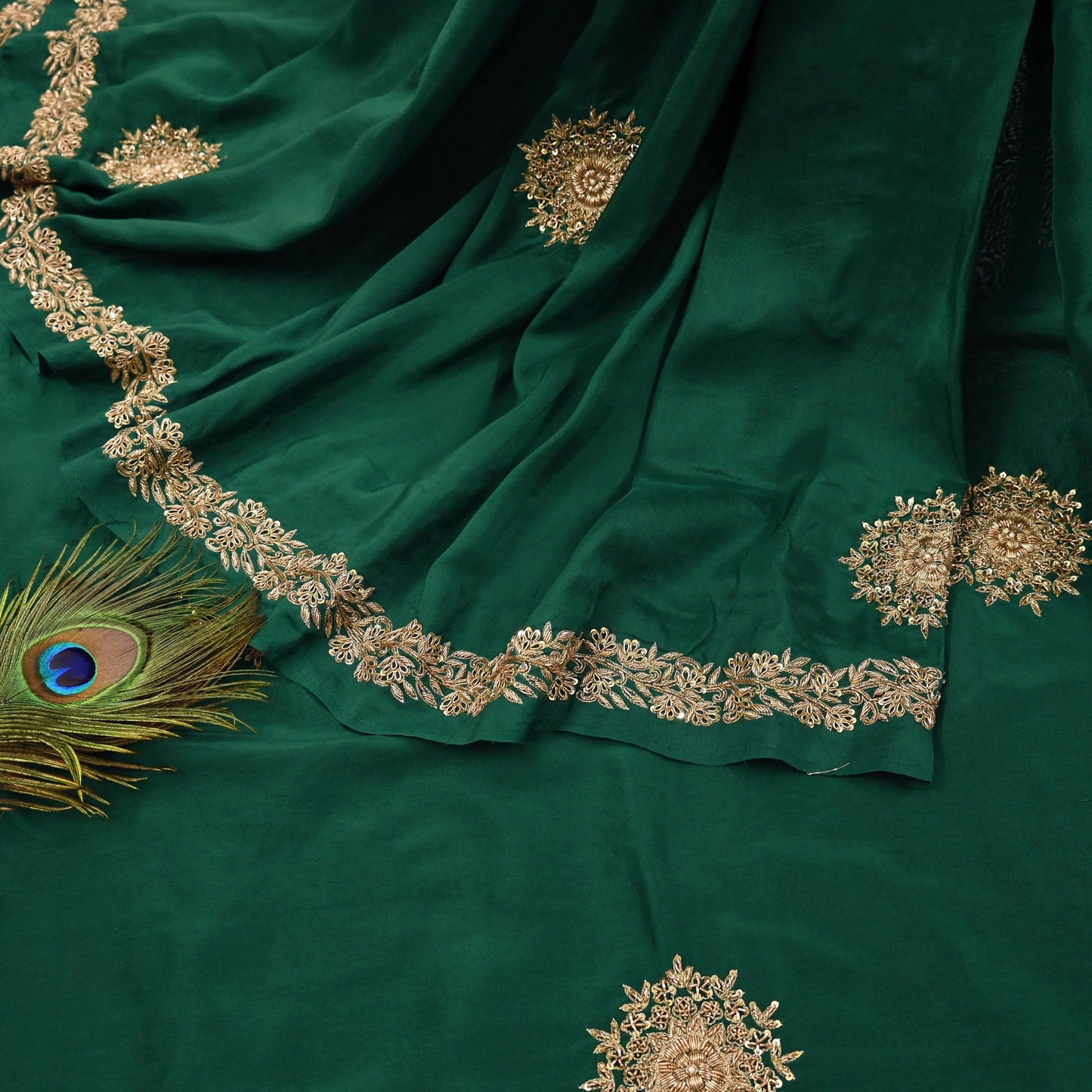 Rare Vintage Bottle Green Pure Silk Saree Zardozi Hand Embroidered Designer Sabyasachi Sari 5.5 Yard Bollywood Party Wear