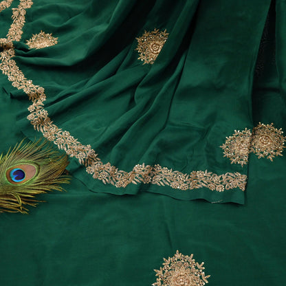 Rare Vintage Bottle Green Pure Silk Saree Zardozi Hand Embroidered Designer Sabyasachi Sari 5.5 Yard Bollywood Party Wear