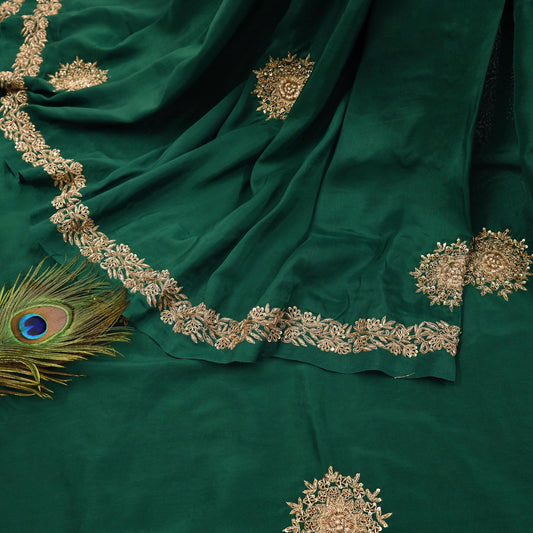 Rare Vintage Bottle Green Pure Silk Saree Zardozi Hand Embroidered Designer Sabyasachi Sari 5.5 Yard Bollywood Party Wear