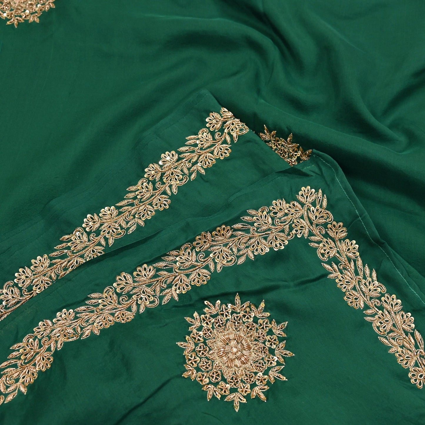 Rare Vintage Bottle Green Pure Silk Saree Zardozi Hand Embroidered Designer Sabyasachi Sari 5.5 Yard Bollywood Party Wear