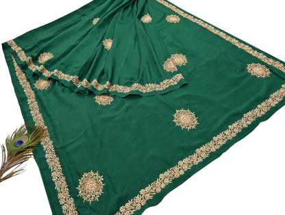 Rare Vintage Bottle Green Pure Silk Saree Zardozi Hand Embroidered Designer Sabyasachi Sari 5.5 Yard Bollywood Party Wear