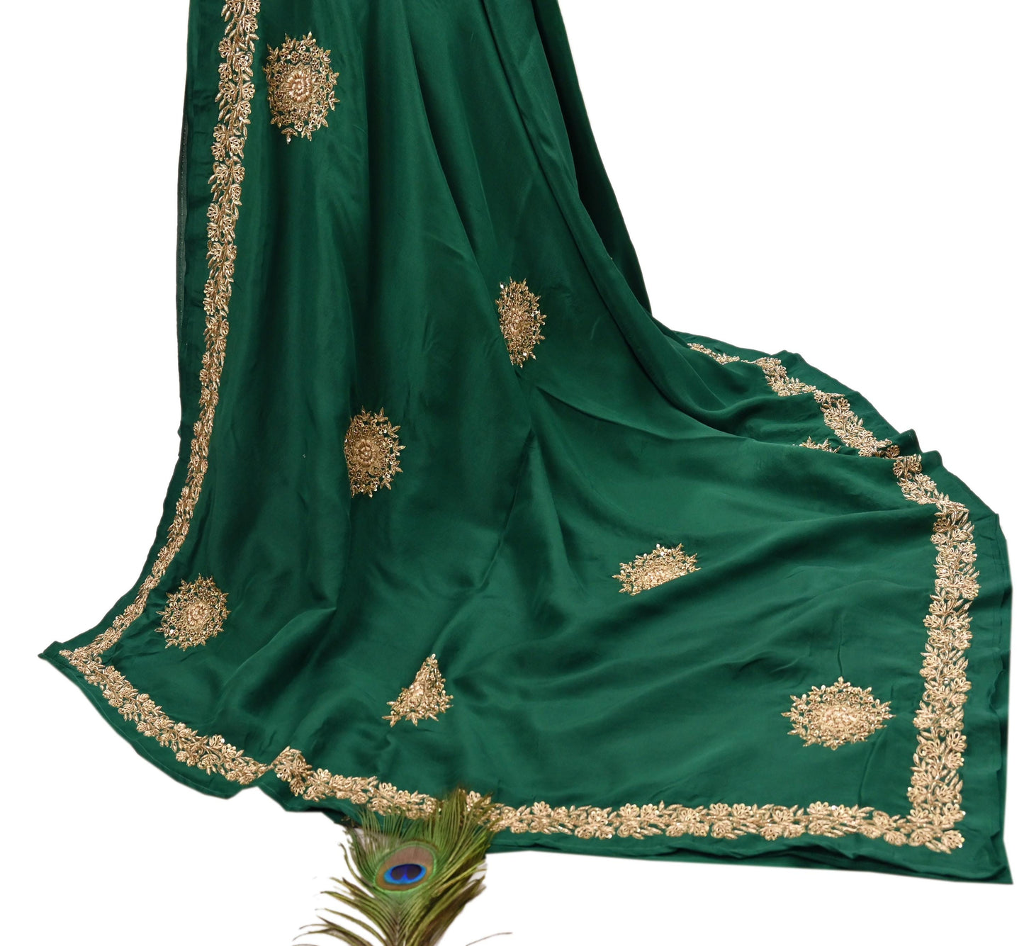 Rare Vintage Bottle Green Pure Silk Saree Zardozi Hand Embroidered Designer Sabyasachi Sari 5.5 Yard Bollywood Party Wear