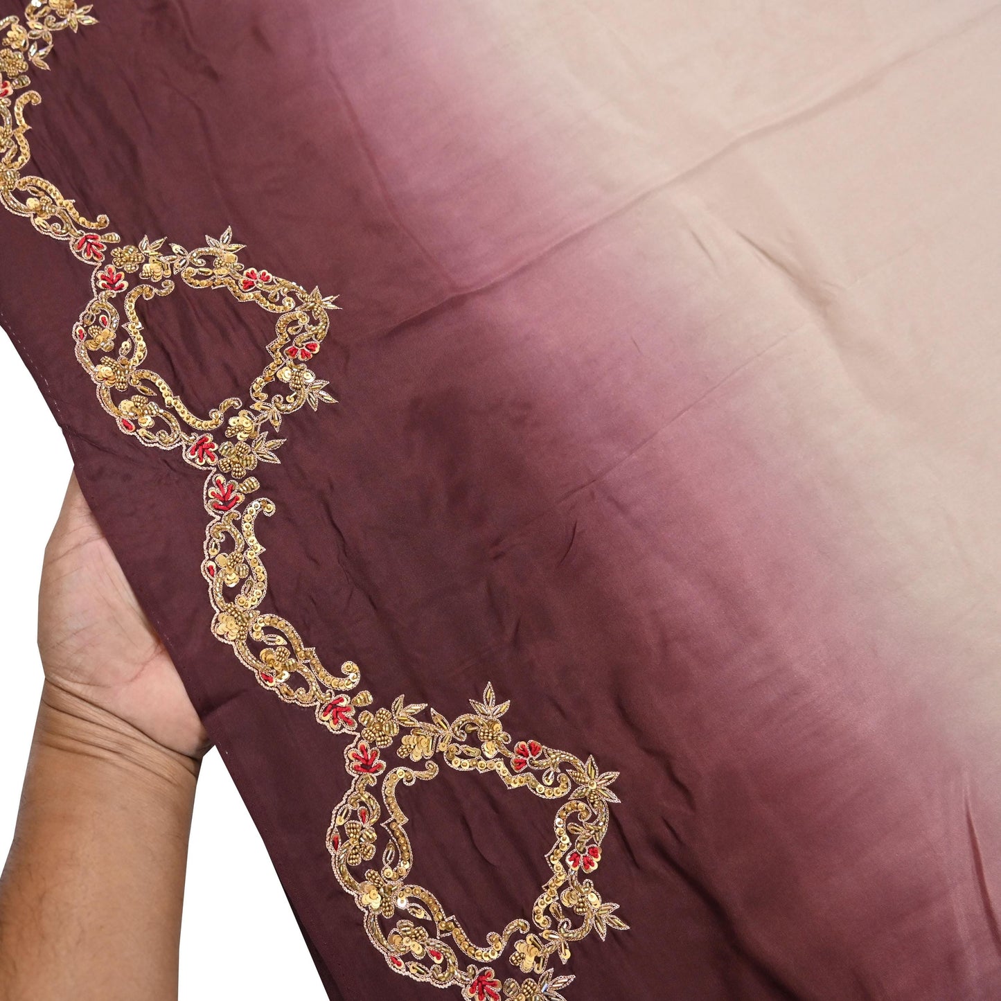 Rare Vintage Brown & Beige Pure Silk Saree Zardozi Hand Embroidered Designer Sabyasachi Sari 5.5 Yard Bollywood Party Wear
