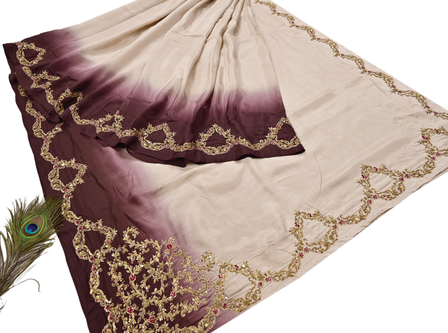 Rare Vintage Brown & Beige Pure Silk Saree Zardozi Hand Embroidered Designer Sabyasachi Sari 5.5 Yard Bollywood Party Wear
