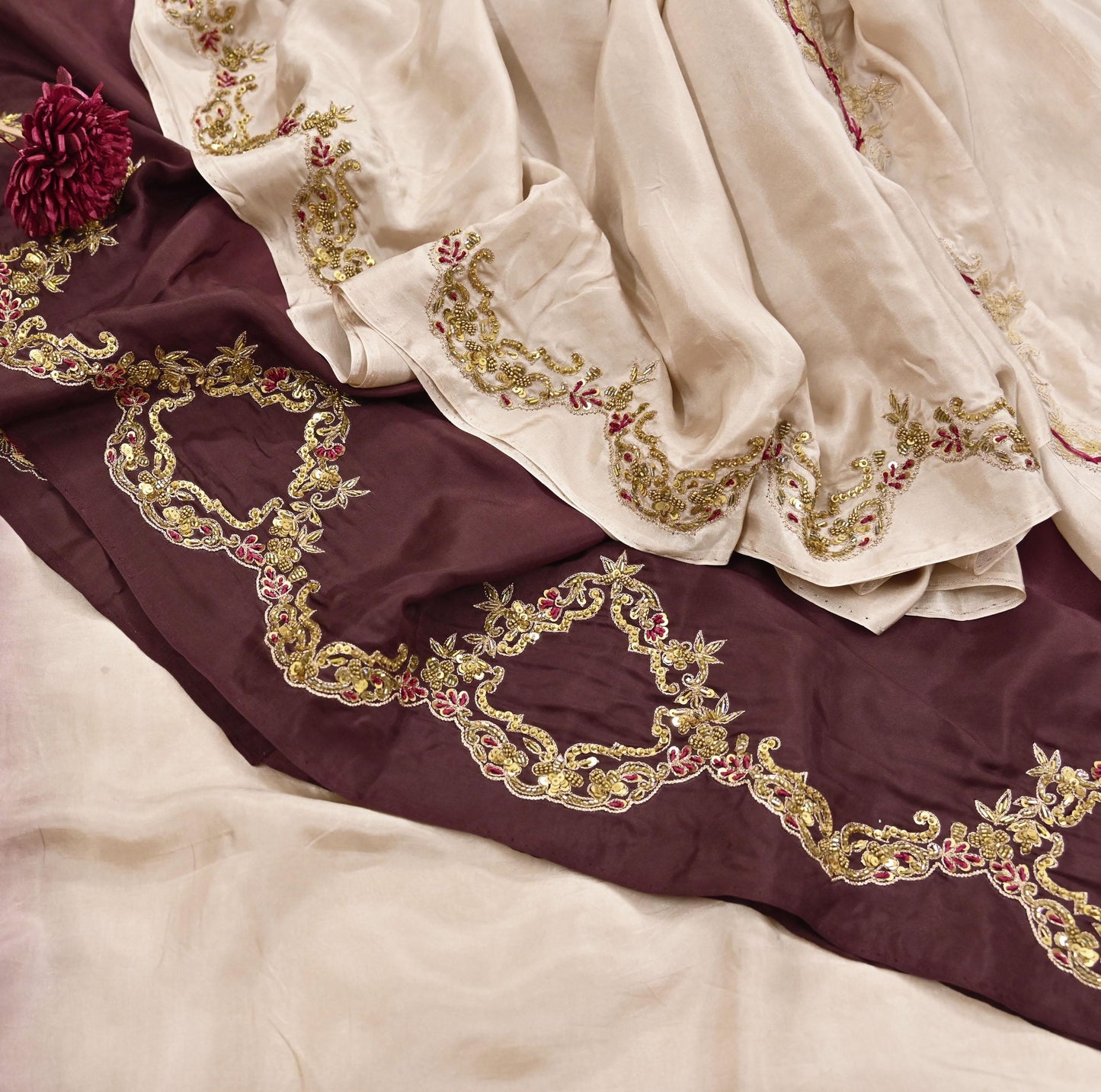 Rare Vintage Brown & Beige Pure Silk Saree Zardozi Hand Embroidered Designer Sabyasachi Sari 5.5 Yard Bollywood Party Wear