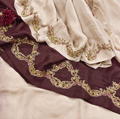 Rare Vintage Brown & Beige Pure Silk Saree Zardozi Hand Embroidered Designer Sabyasachi Sari 5.5 Yard Bollywood Party Wear