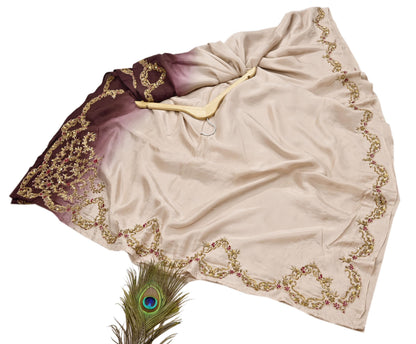 Rare Vintage Brown & Beige Pure Silk Saree Zardozi Hand Embroidered Designer Sabyasachi Sari 5.5 Yard Bollywood Party Wear