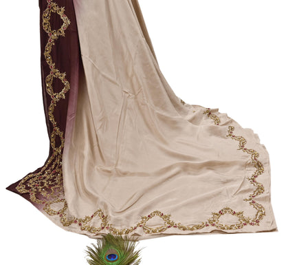 Rare Vintage Brown & Beige Pure Silk Saree Zardozi Hand Embroidered Designer Sabyasachi Sari 5.5 Yard Bollywood Party Wear
