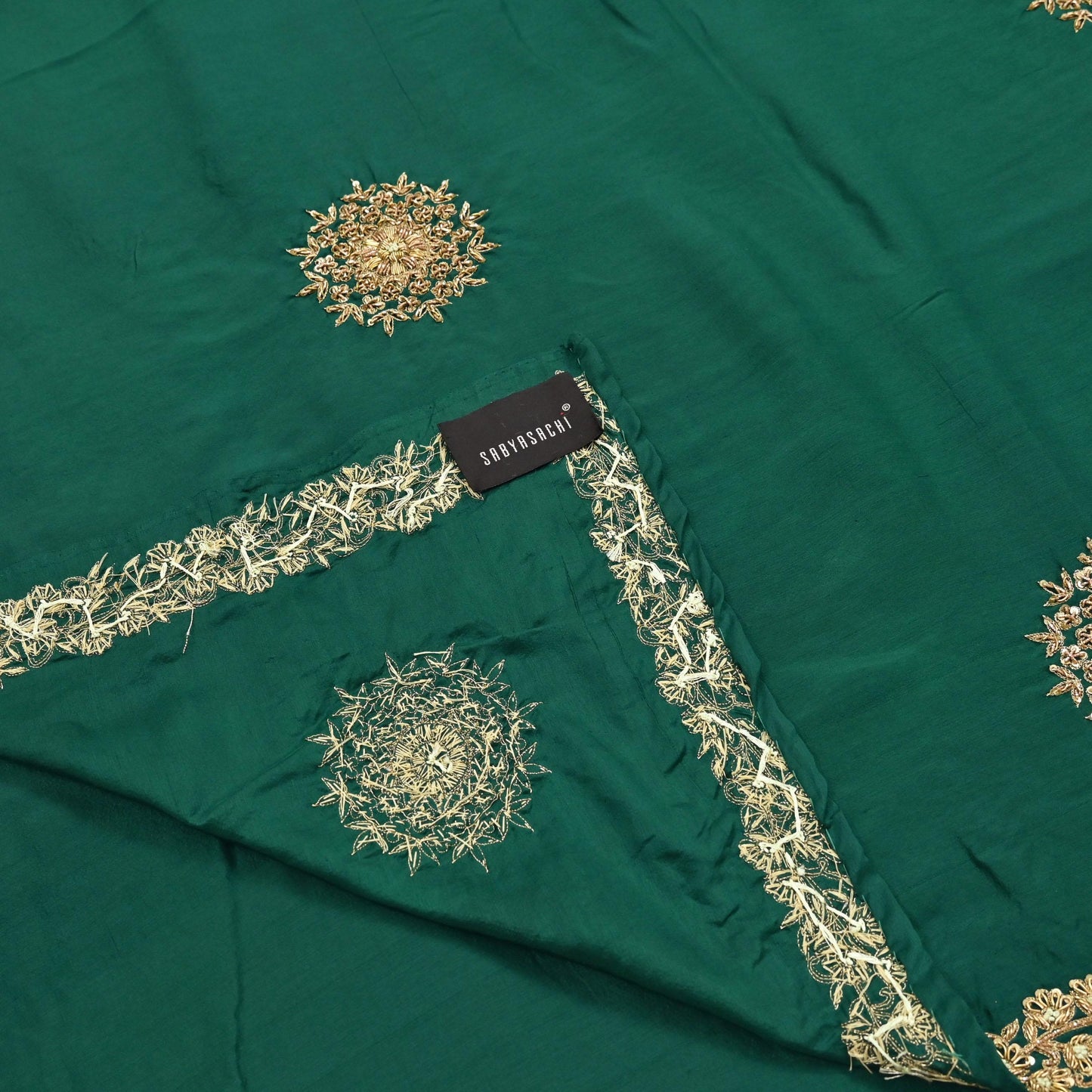Rare Vintage Bottle Green Pure Silk Saree Zardozi Hand Embroidered Designer Sabyasachi Sari 5.5 Yard Bollywood Party Wear