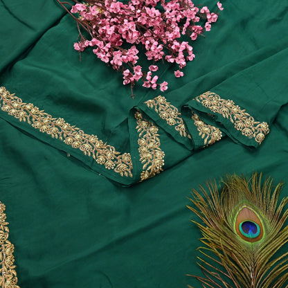 Rare Vintage Bottle Green Pure Silk Saree Zardozi Hand Embroidered Designer Sabyasachi Sari 5.5 Yard Bollywood Party Wear