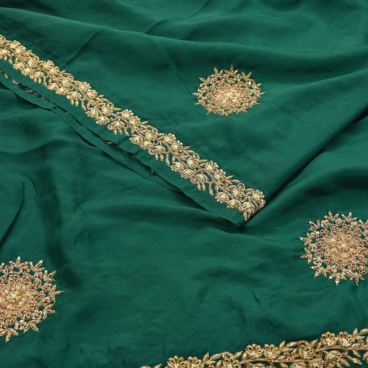 Rare Vintage Bottle Green Pure Silk Saree Zardozi Hand Embroidered Designer Sabyasachi Sari 5.5 Yard Bollywood Party Wear