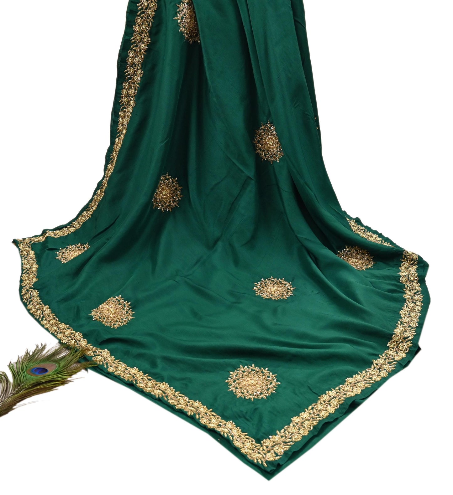 Rare Vintage Bottle Green Pure Silk Saree Zardozi Hand Embroidered Designer Sabyasachi Sari 5.5 Yard Bollywood Party Wear