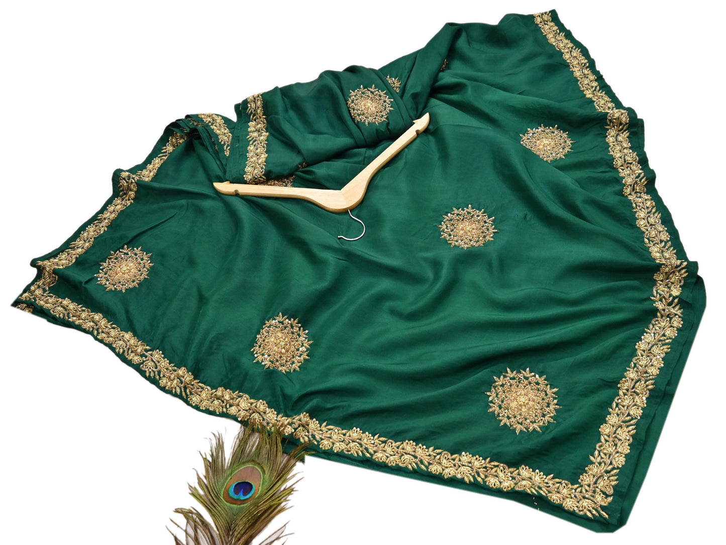 Rare Vintage Bottle Green Pure Silk Saree Zardozi Hand Embroidered Designer Sabyasachi Sari 5.5 Yard Bollywood Party Wear