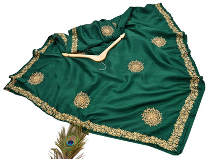 Rare Vintage Bottle Green Pure Silk Saree Zardozi Hand Embroidered Designer Sabyasachi Sari 5.5 Yard Bollywood Party Wear